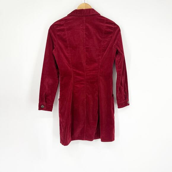 Zara Corduroy Button Down Long Sleeve Shirt Dress Red Blogger Fave Size Small - Picture 2 of 9